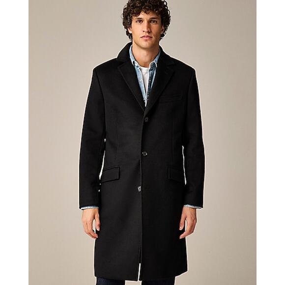J.Crew Men's Black Rivington Topcoat In Italian Wool Blend Size 44R NWT - Picture 2 of 13